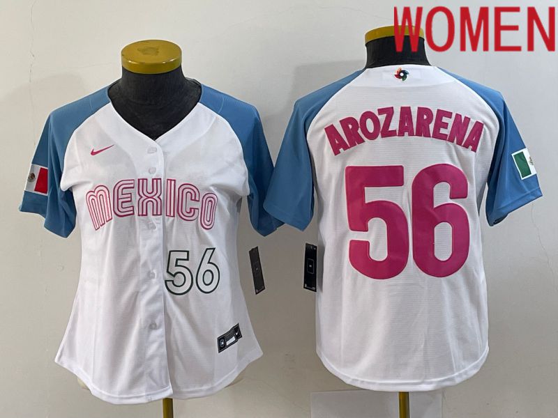 Women 2023 World Cub Mexico 56 Arozarena White Nike MLB Jersey4